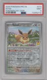 Eevee from the 2025 Pokemon SV set featuring a Pokemon Day 2025 parallel graded by PSA and given an overall grade of 9.