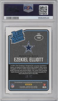 Ezekiel Elliott from the 2016 Panini Donruss Optic set featuring a Red parallel graded by PSA and given an overall grade of 10.