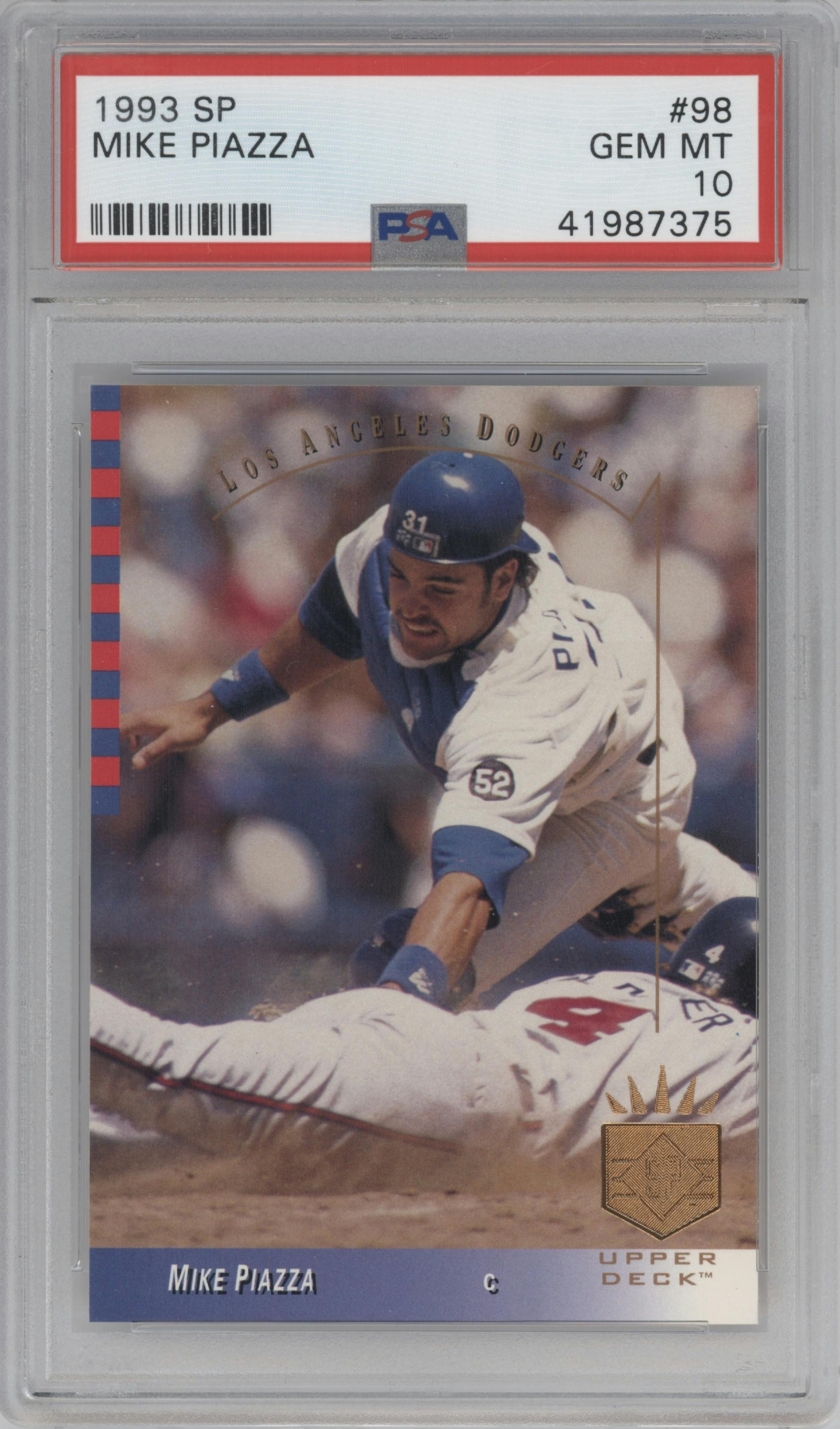 Mike Piazza from the 1993 Upper Deck SP set graded by PSA and given an overall grade of 10.