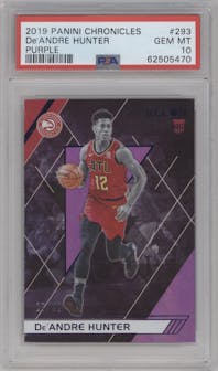 De'Andre Hunter from the 2019-20 Panini Chronicles  set featuring a Purple parallel graded by PSA and given an overall grade of 10.