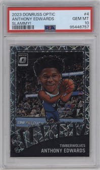 Anthony Edwards from the 2023-24 Donruss Optic set graded by PSA and given an overall grade of 10.