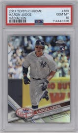 Aaron Judge from the 2017 Topps Chrome set graded by PSA and given an overall grade of 10.