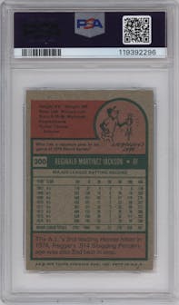 Reggie Jackson from the 1975 Topps Mini set graded by PSA and given an overall grade of 8.