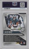 Jalen Hurts from the 2024 Panini Prizm set featuring a Pandora parallel graded by PSA and given an overall grade of 10.