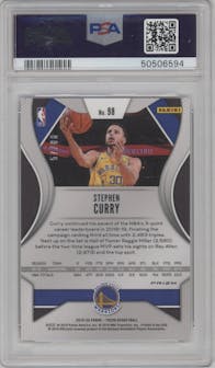 Stephen Curry from the 2019-20 Panini Prizm set featuring a Choice Red parallel graded by PSA and given an overall grade of 10.