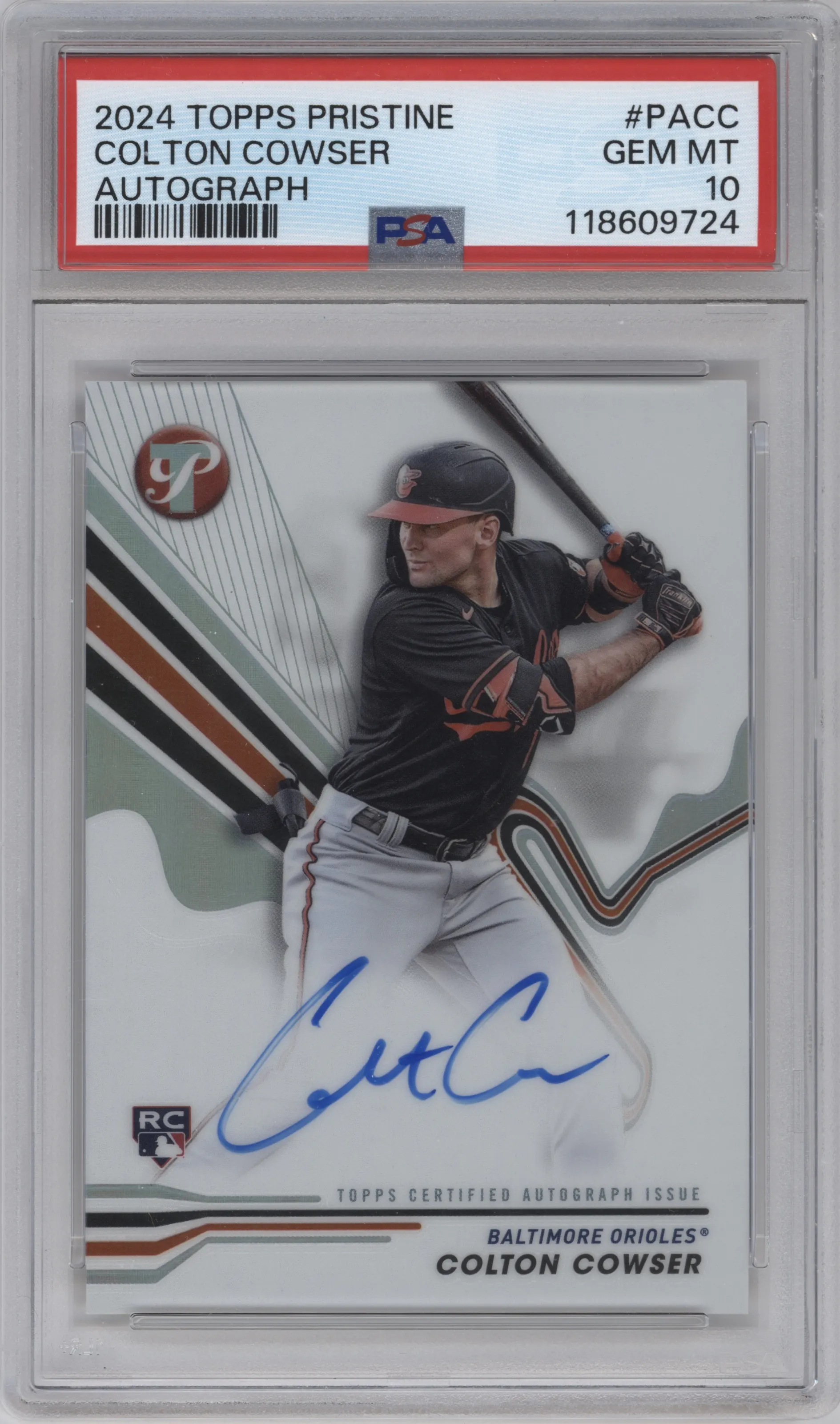 2024 Topps Pristine Auto Colton Cowser #PA-CC PSA 10