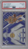 Jerry West from the 2023-24 Panini Phoenix set featuring a Purple parallel graded by PSA and given an overall grade of 9.