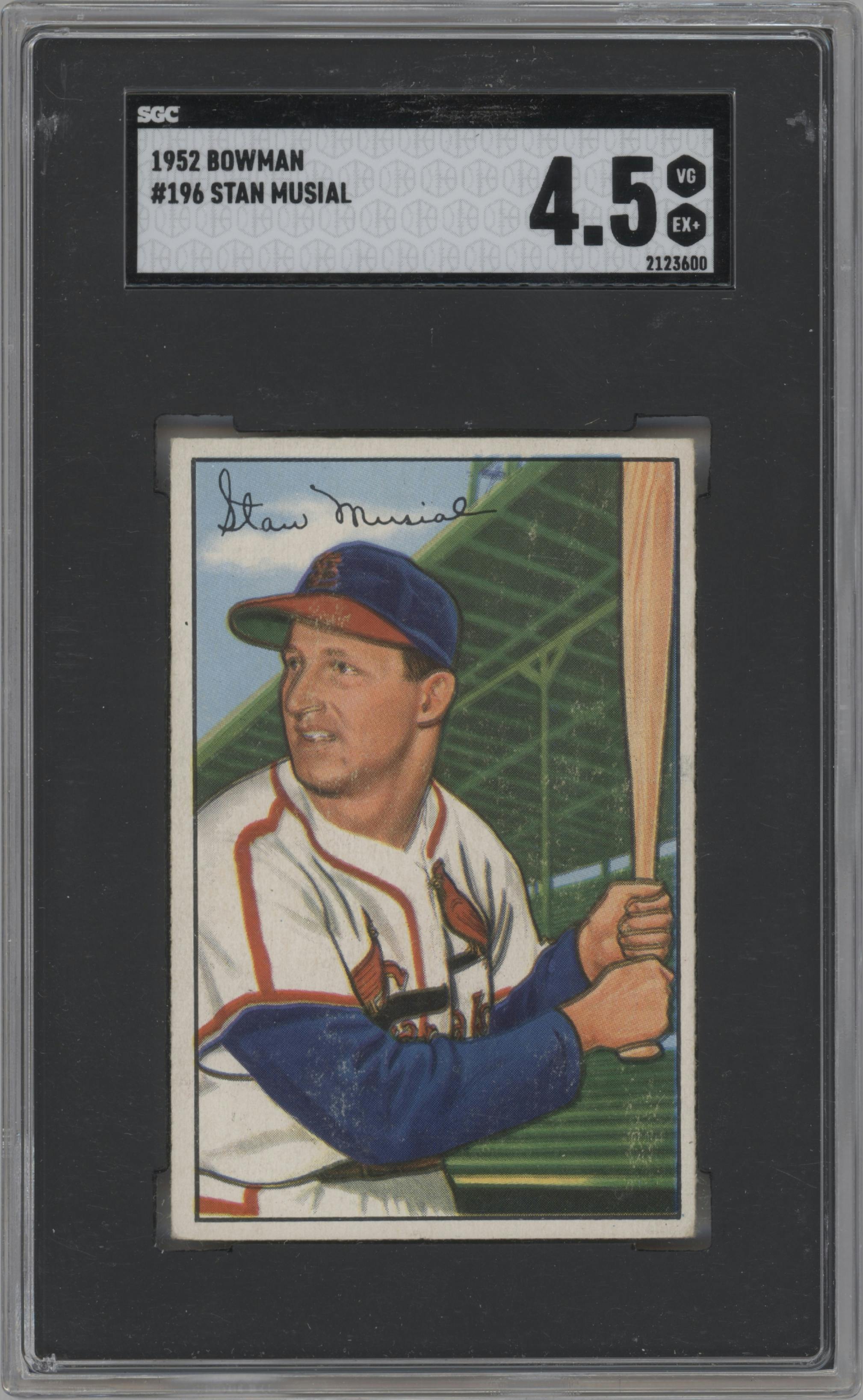 Stan Musial from the 1952 Bowman set graded by SGC and given an overall grade of 4.5.