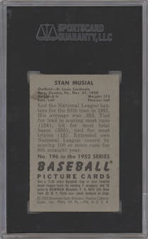 Stan Musial from the 1952 Bowman set graded by SGC and given an overall grade of 4.5.