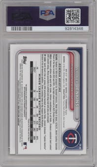 Walker Jenkins from the 2024 Bowman set featuring a HTA Choice parallel graded by PSA and given an overall grade of 10.