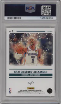 Shai Gilgeous-Alexander  from the 2024-25 Donruss Optic set featuring a Gold Vinyl parallel graded by PSA and given an overall grade of 10.