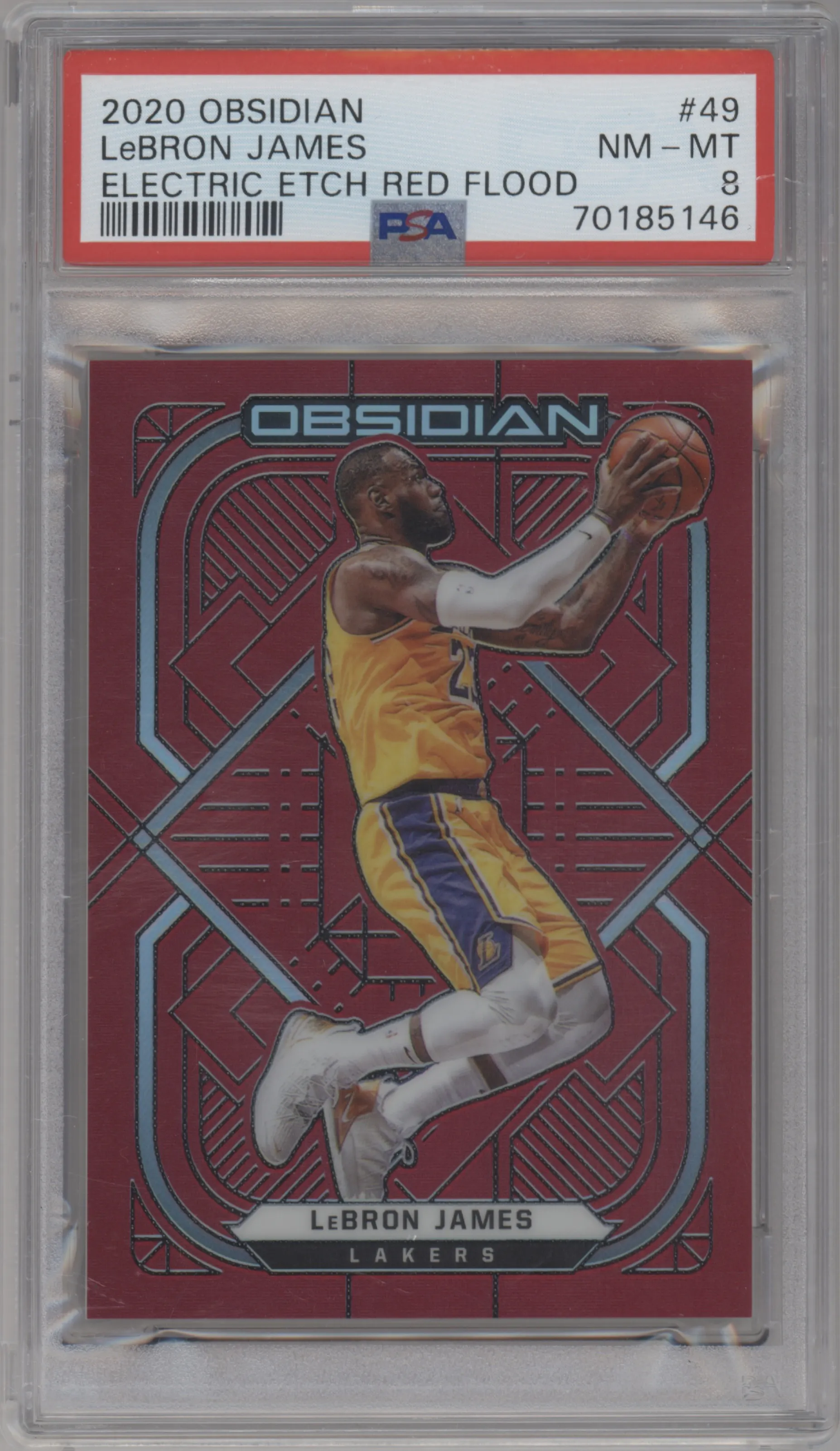 2020 Panini Obsidian LeBron James Electric Etch Red Flood #49 PSA 8