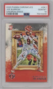 Joe Burrow from the 2020 Panini Chronicles set graded by PSA and given an overall grade of 10.