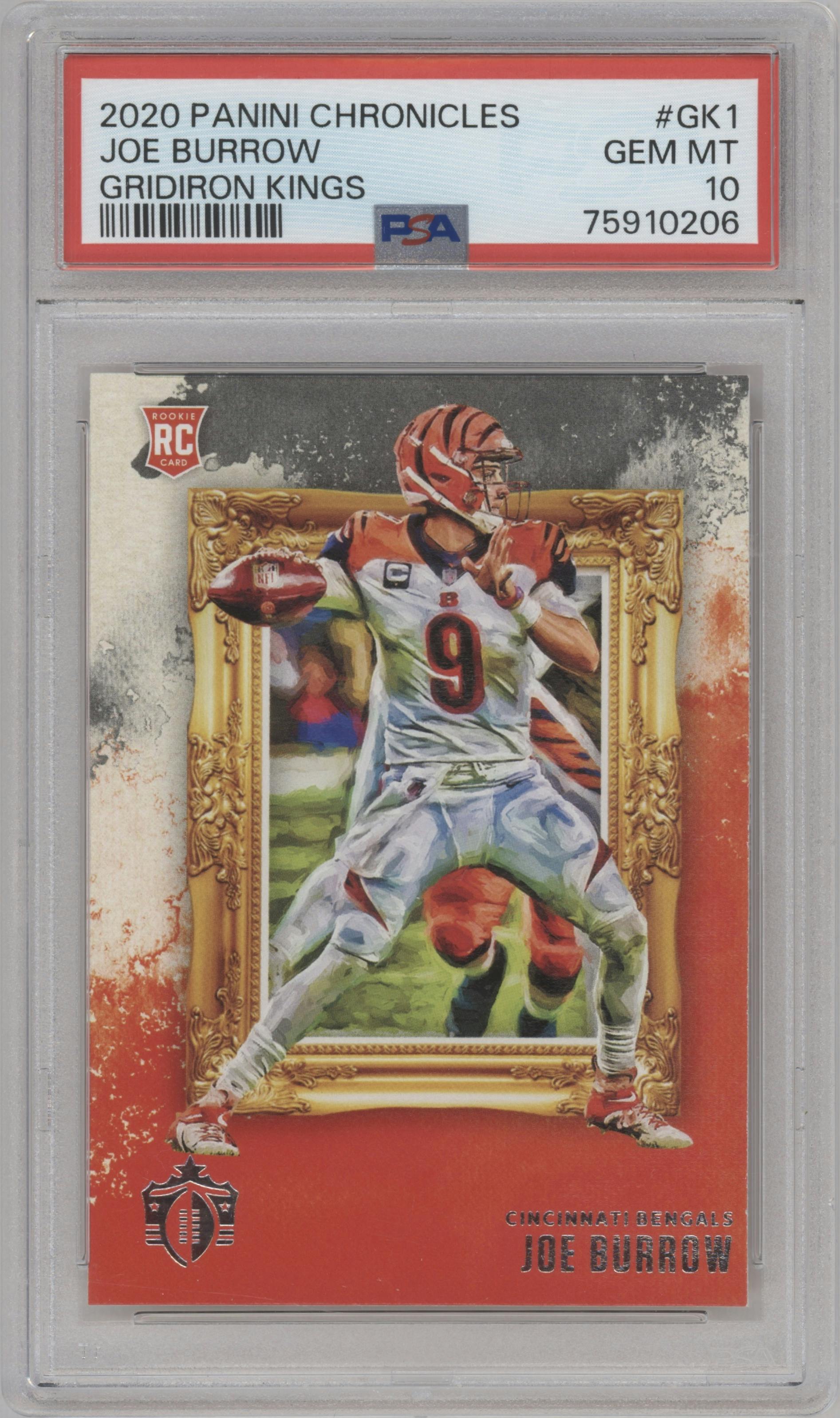 Joe Burrow from the 2020 Panini Chronicles set graded by PSA and given an overall grade of 10.