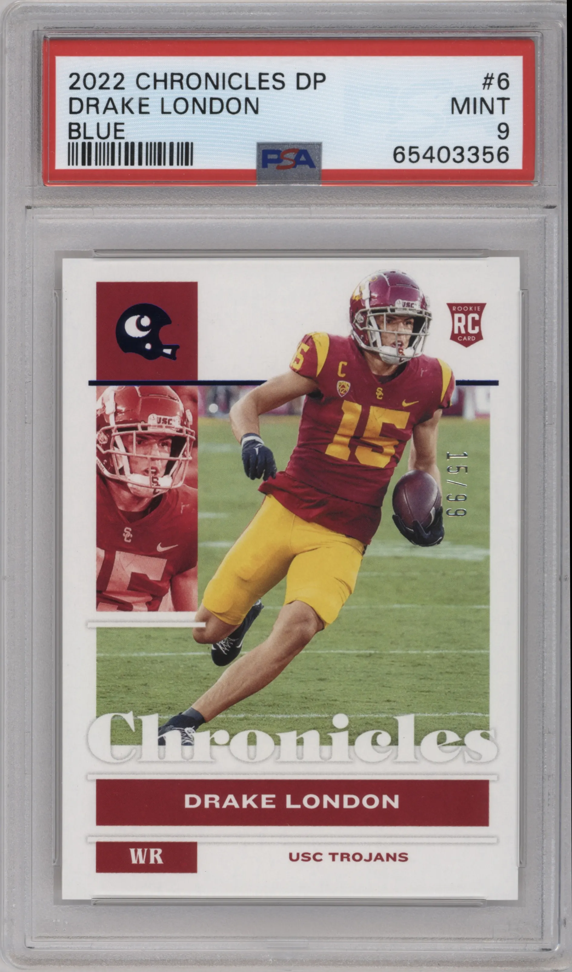 2022 Panini Chronicles Draft Picks Drake London Blue PSA 9