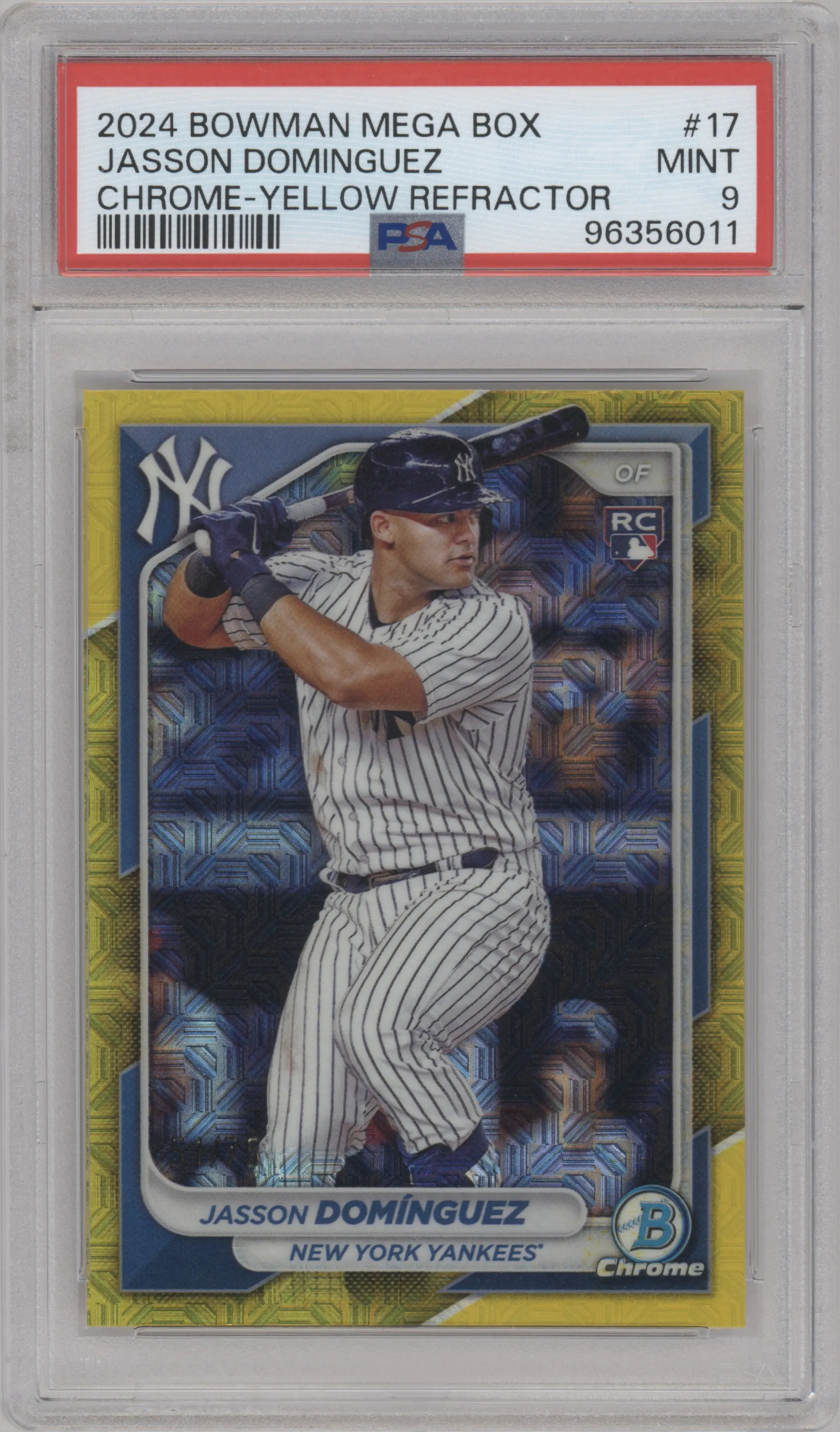 2024 Bowman Mega Box Jasson Dominguez Yellow Refractor PSA 9