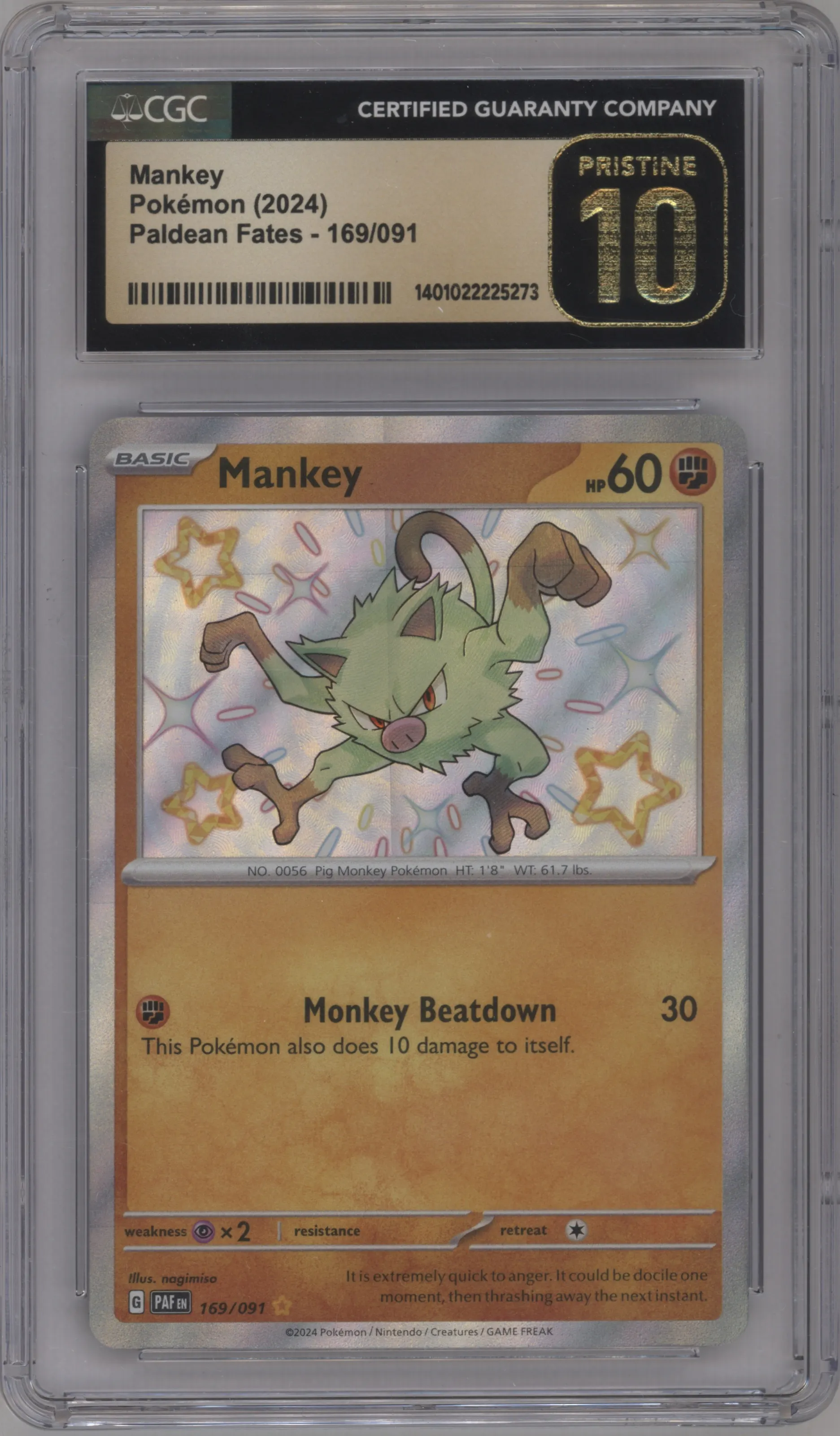 2024 Pokemon SV Paldean Fates Mankey #169 CGC 10