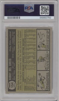 Bobby Del Greco from the 1961 Topps set graded by PSA and given an overall grade of 5.