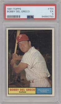 Bobby Del Greco from the 1961 Topps set graded by PSA and given an overall grade of 5.
