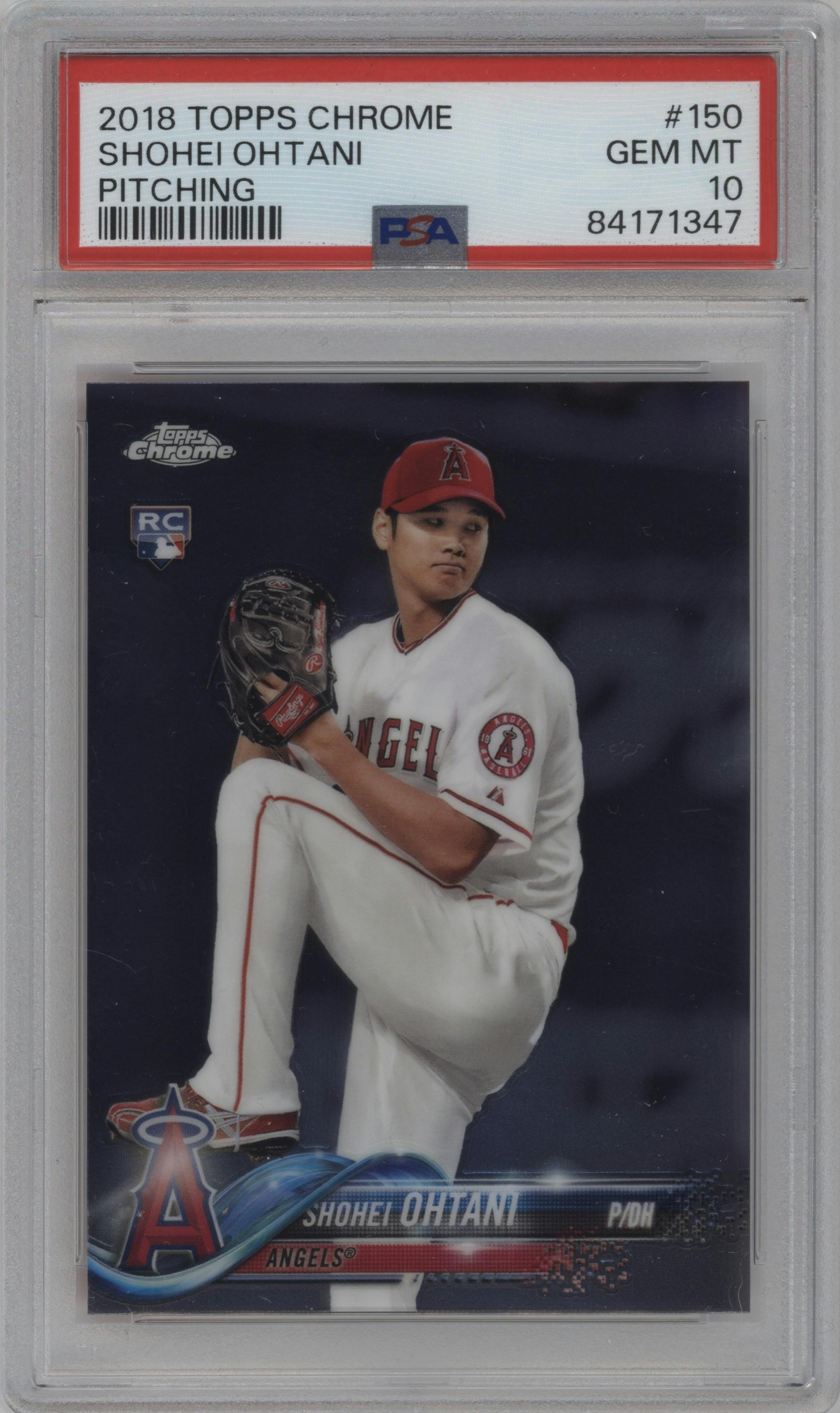 Shohei Ohtani from the 2018 Topps Chrome set graded by PSA and given an overall grade of 10.