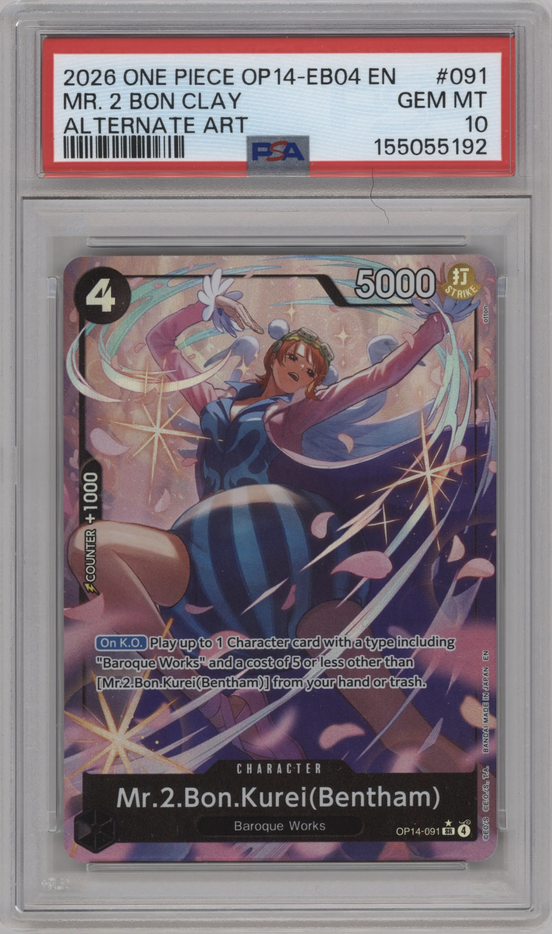 2026 One Piece The Azure Sea's Seven Mr.2.Bon.Kurei(Bentham) Alternate Art PSA 10
