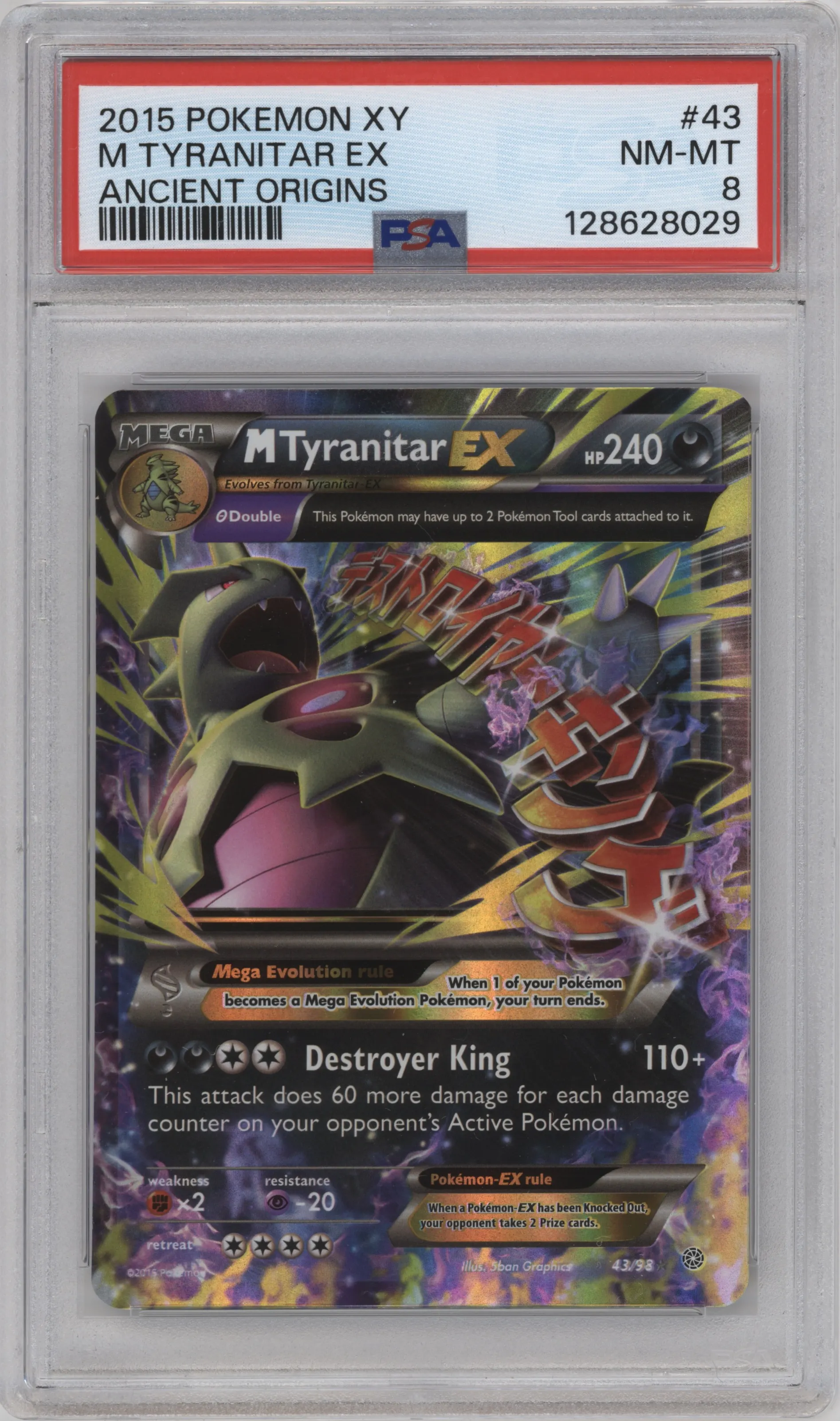 2015 Pokemon XY Ancient Origins M Tyranitar EX #43 PSA 8