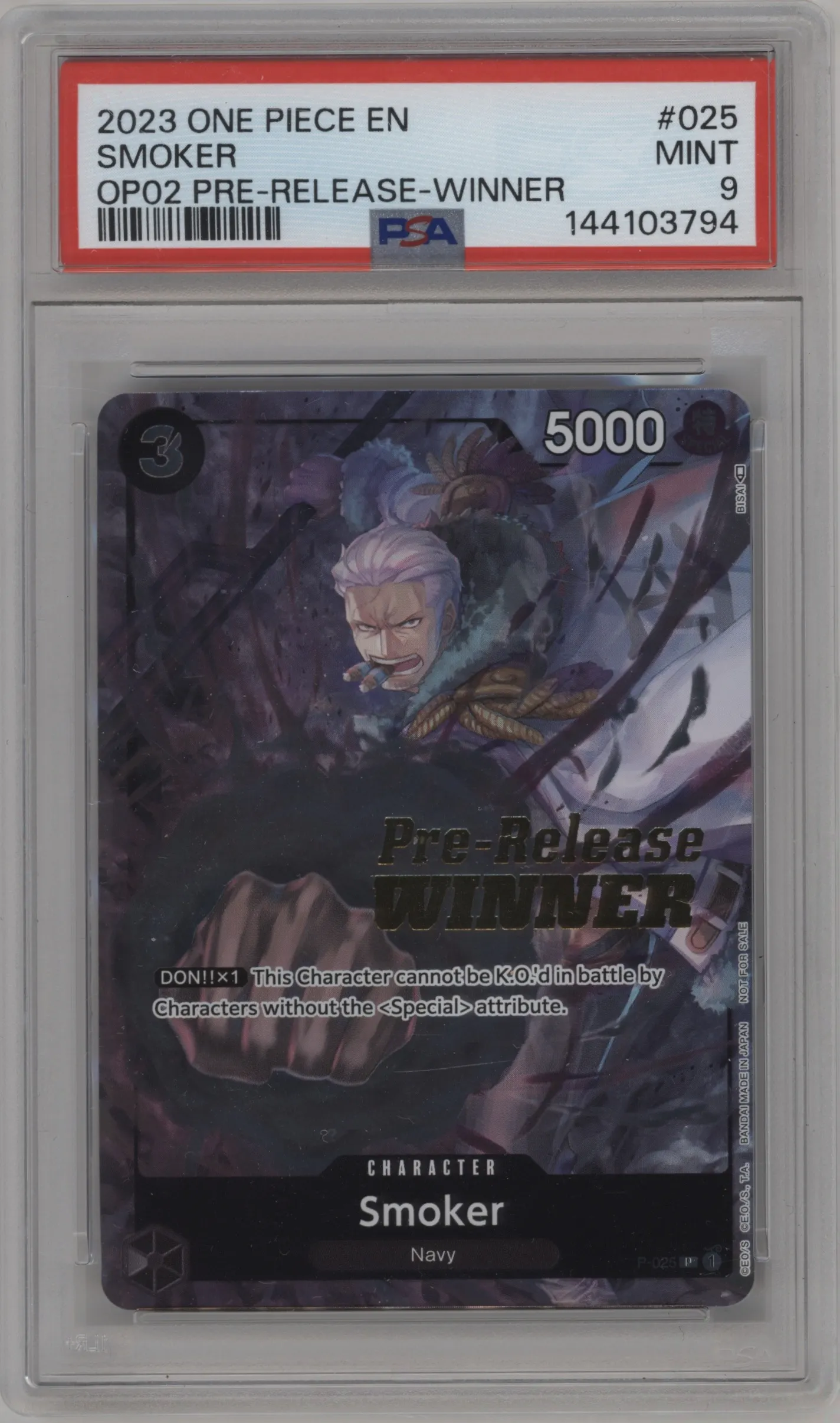 2023 One Piece Pre-Release Tournament Smoker Winner PSA 9