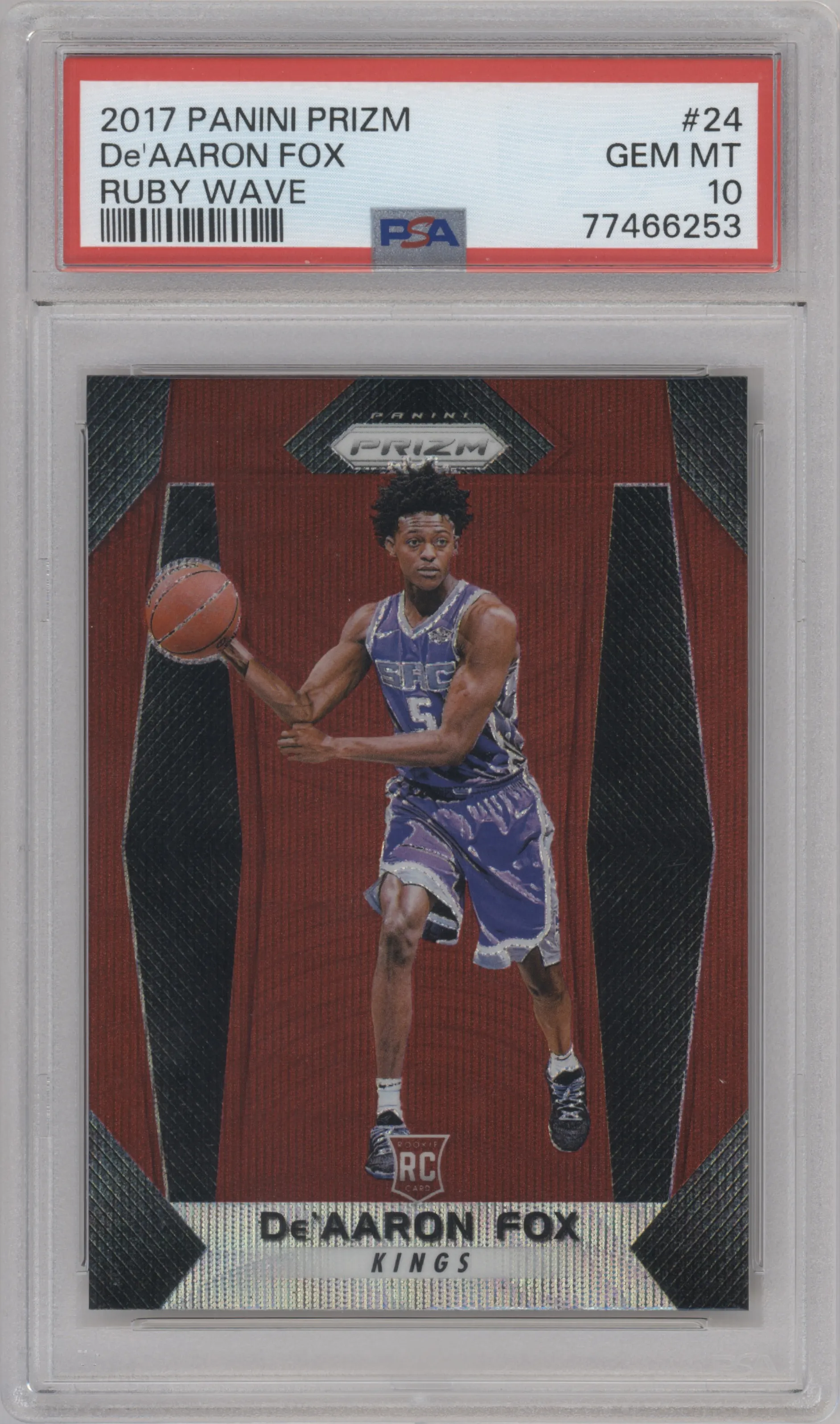 2017 Panini Prizm De'Aaron Fox Ruby Wave PSA 10