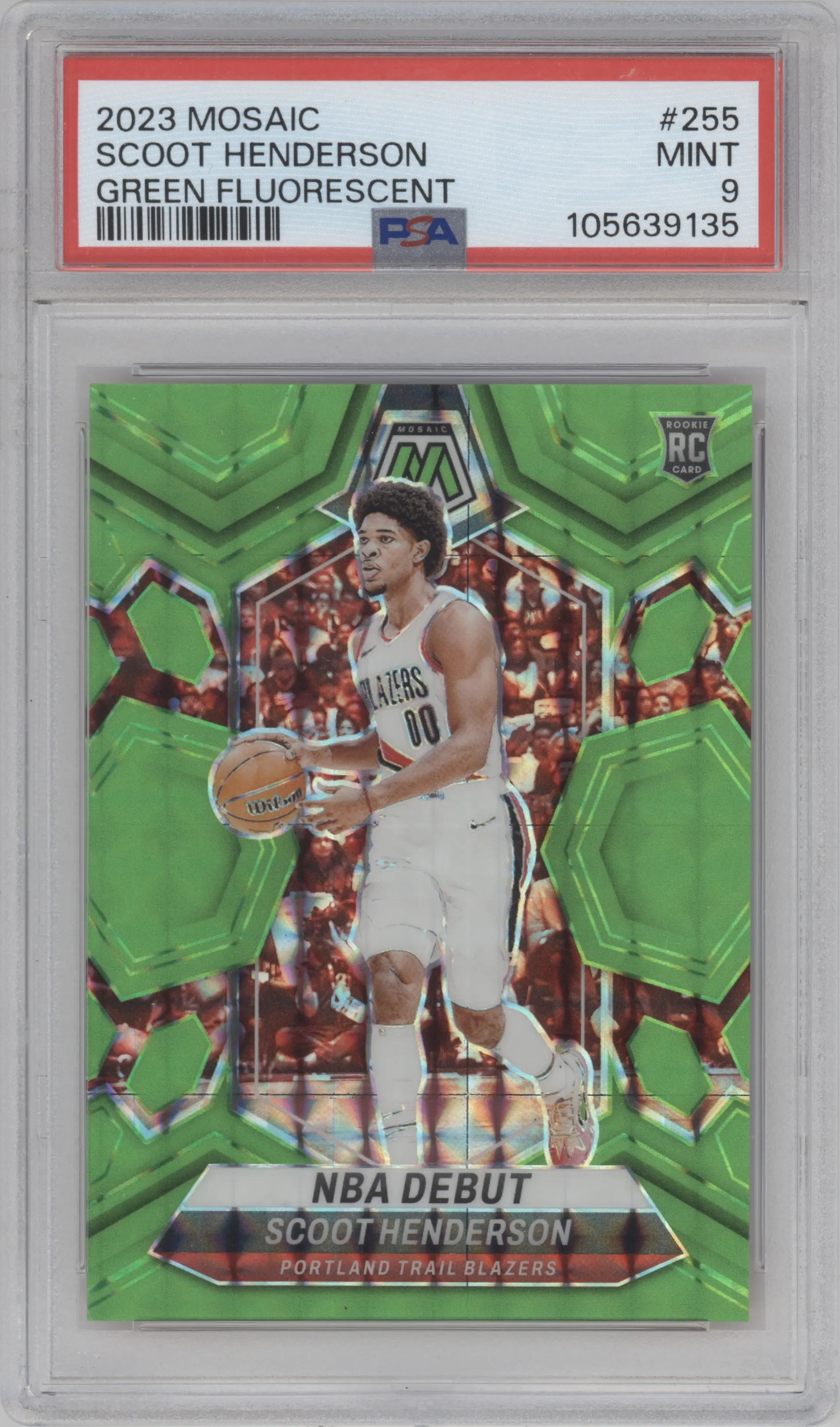 2023 Panini Mosaic Scoot Henderson Green Fluorescent PSA 9