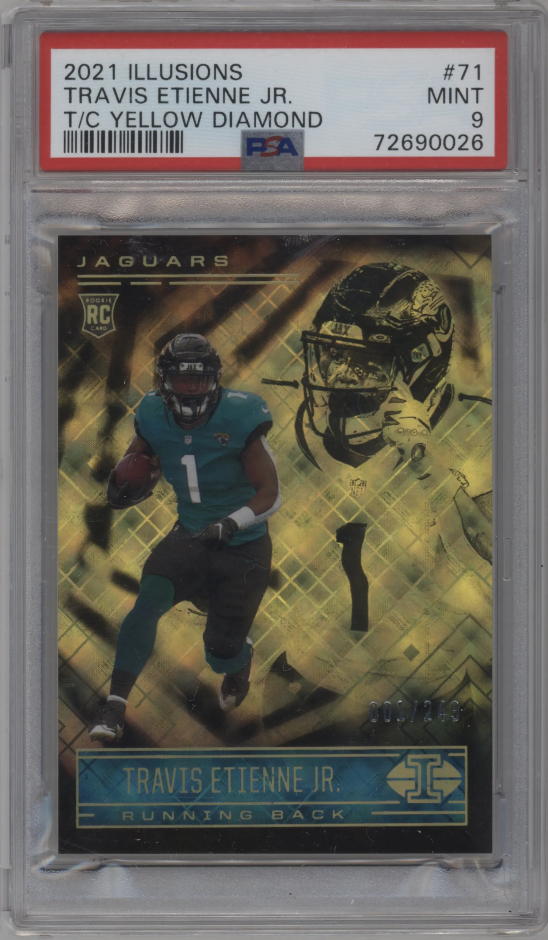 2021 Panini Illusions Travis Etienne Jr. Trophy Collection Yellow Diamond #71 PSA 9
