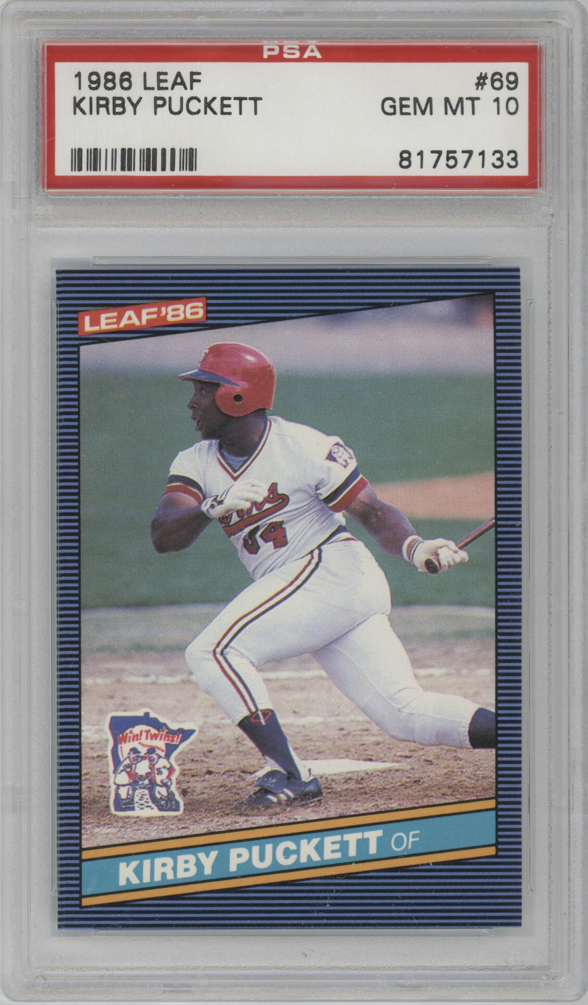 Kirby Puckett from the 1986 Leaf set graded by PSA and given an overall grade of 10.