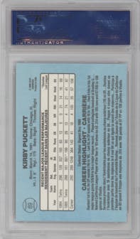 Kirby Puckett from the 1986 Leaf set graded by PSA and given an overall grade of 10.