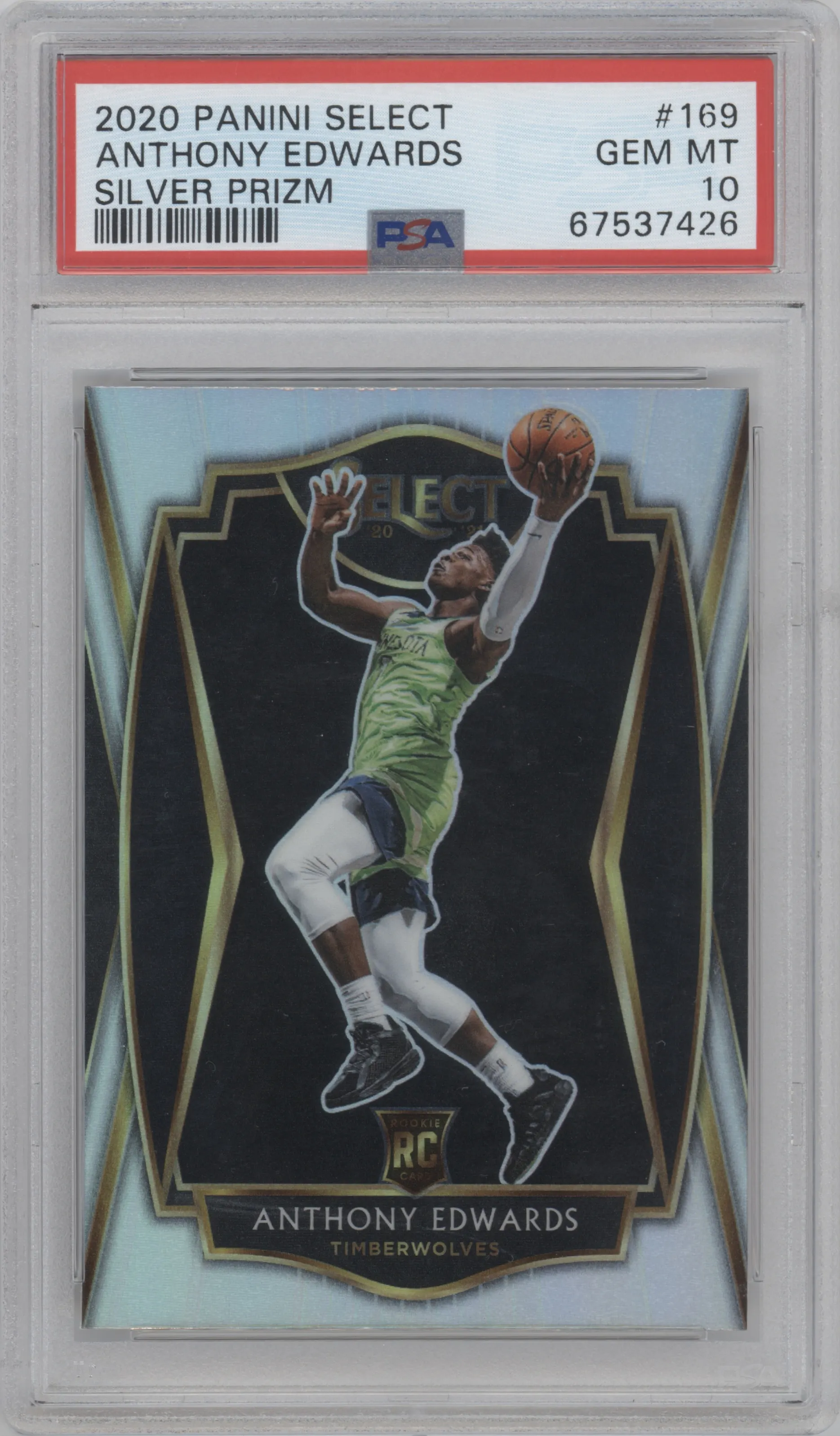 2020 Panini Select Pre.Lvl. Anthony Edwards Silver Prizm #169 PSA 10