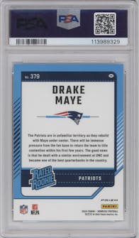 Drake Maye from the 2024 Donruss set graded by PSA and given an overall grade of 10.