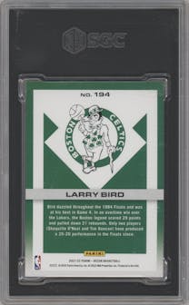Larry Bird from the 2021-22 Panini Recon set featuring a Holo Red parallel graded by SGC and given an overall grade of 9.
