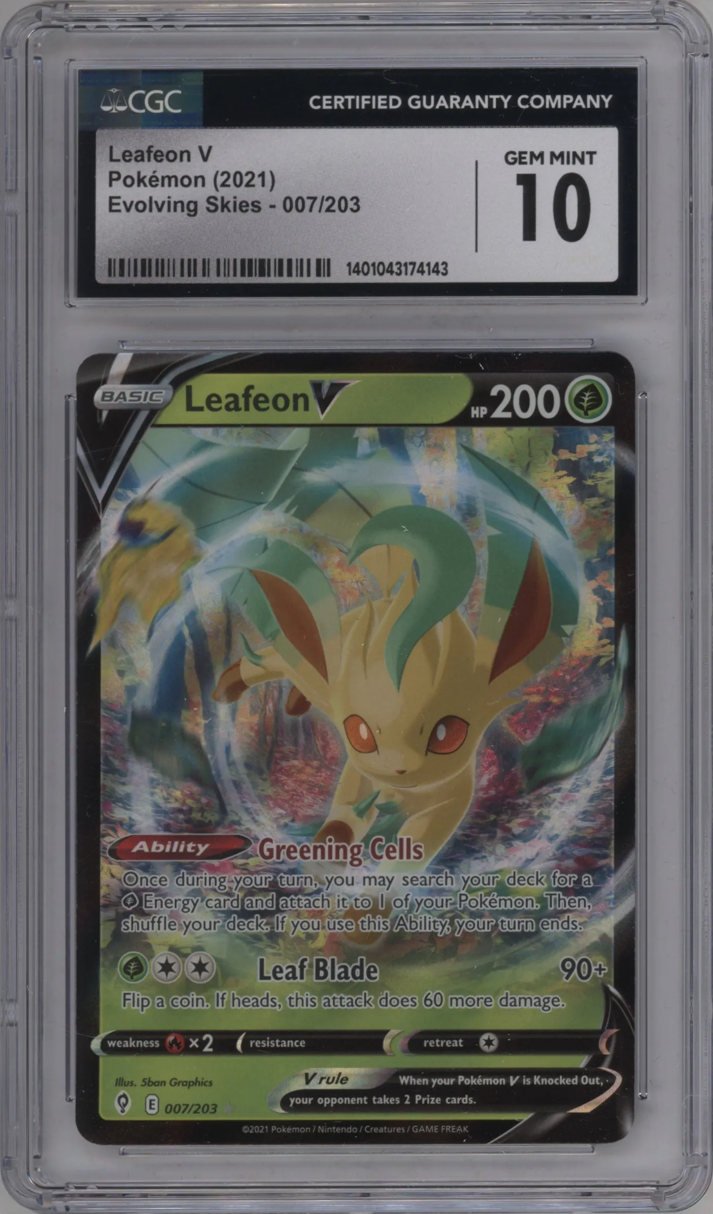 2021 Pokemon SWSH Evolving Skies Leafeon V #007 CGC 10
