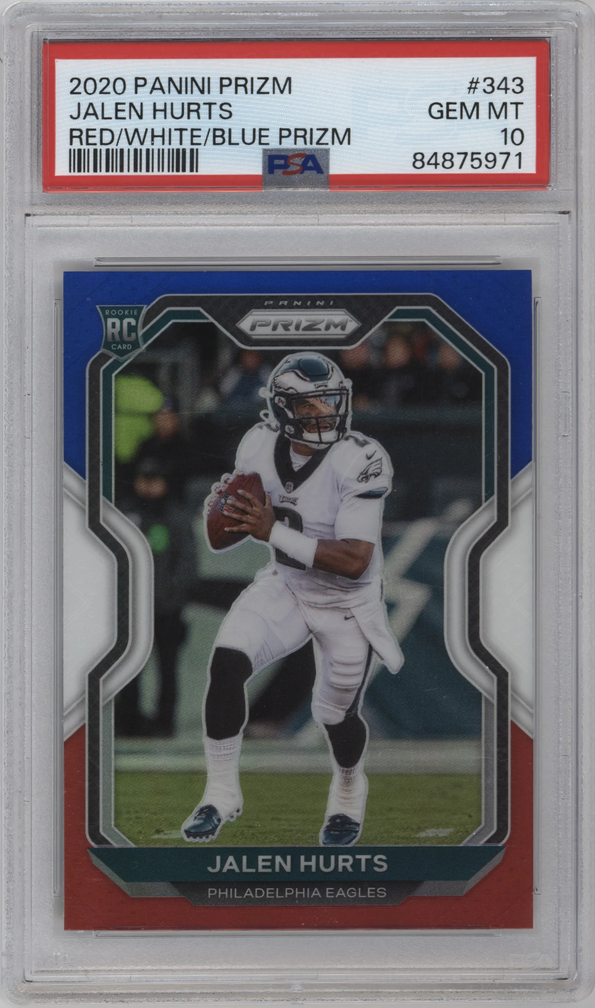 2020 Panini Prizm Jalen Hurts Red/White/Blue Prizm PSA 10