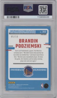 Brandin Podziemski from the 2023-24 Donruss Optic set featuring a Gold parallel graded by PSA and given an overall grade of 9.
