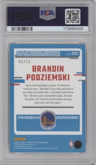 Brandin Podziemski from the 2023-24 Donruss Optic set featuring a Gold parallel graded by PSA and given an overall grade of 9.