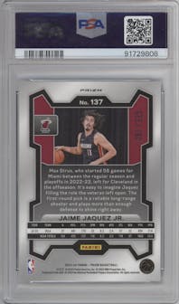 Jaime Jaquez Jr. from the 2023-24 Panini Prizm set featuring a Teal Ice parallel graded by PSA and given an overall grade of 10.