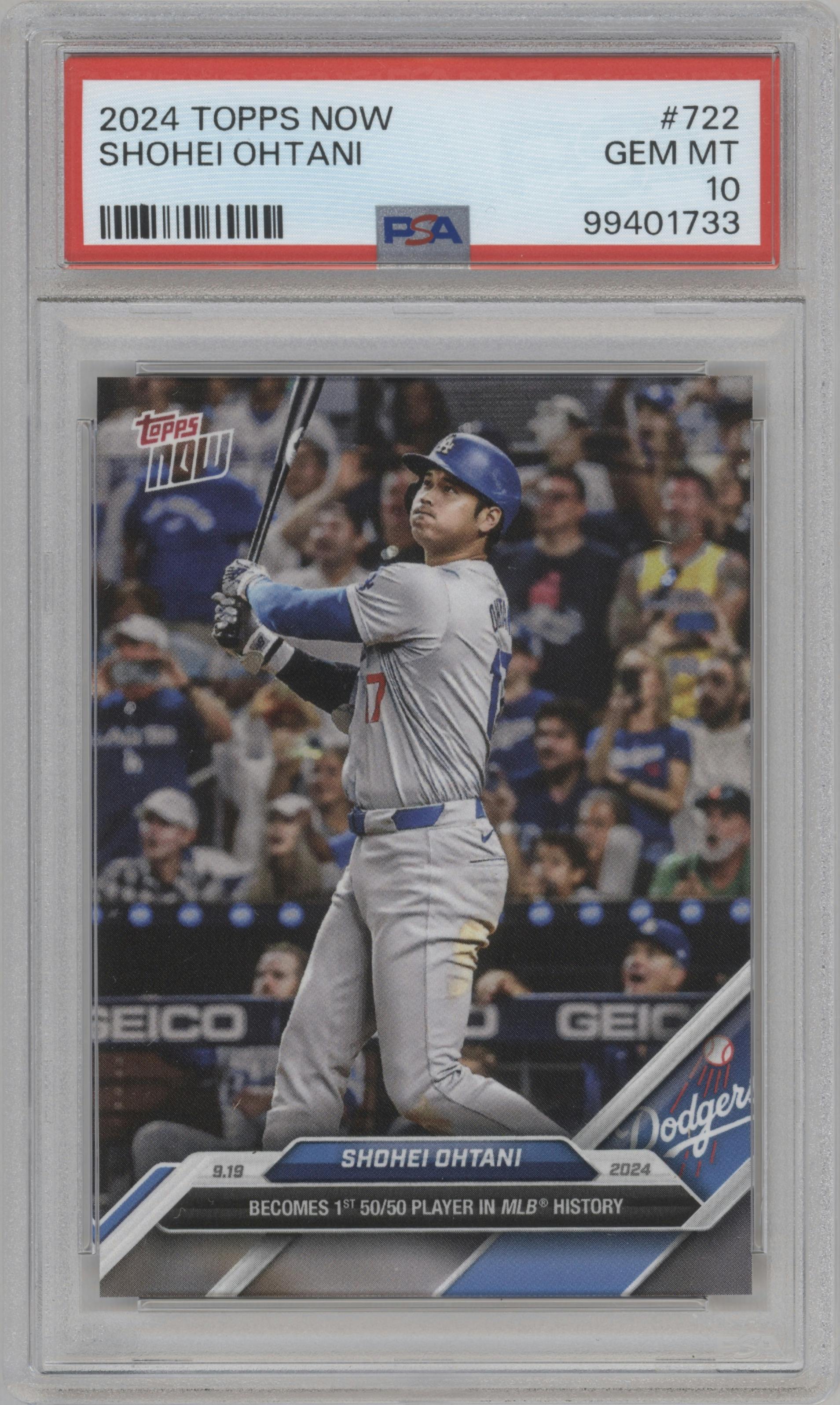 Shohei Ohtani from the 2024 Topps Now set graded by PSA and given an overall grade of 10.