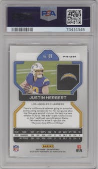 Justin Herbert from the 2021 Panini Prizm set featuring a Black & Red Checker parallel graded by PSA and given an overall grade of 10.