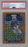 Amon-Ra St. Brown from the 2021 Panini Prizm set featuring a Lazer parallel graded by PSA and given an overall grade of 10.