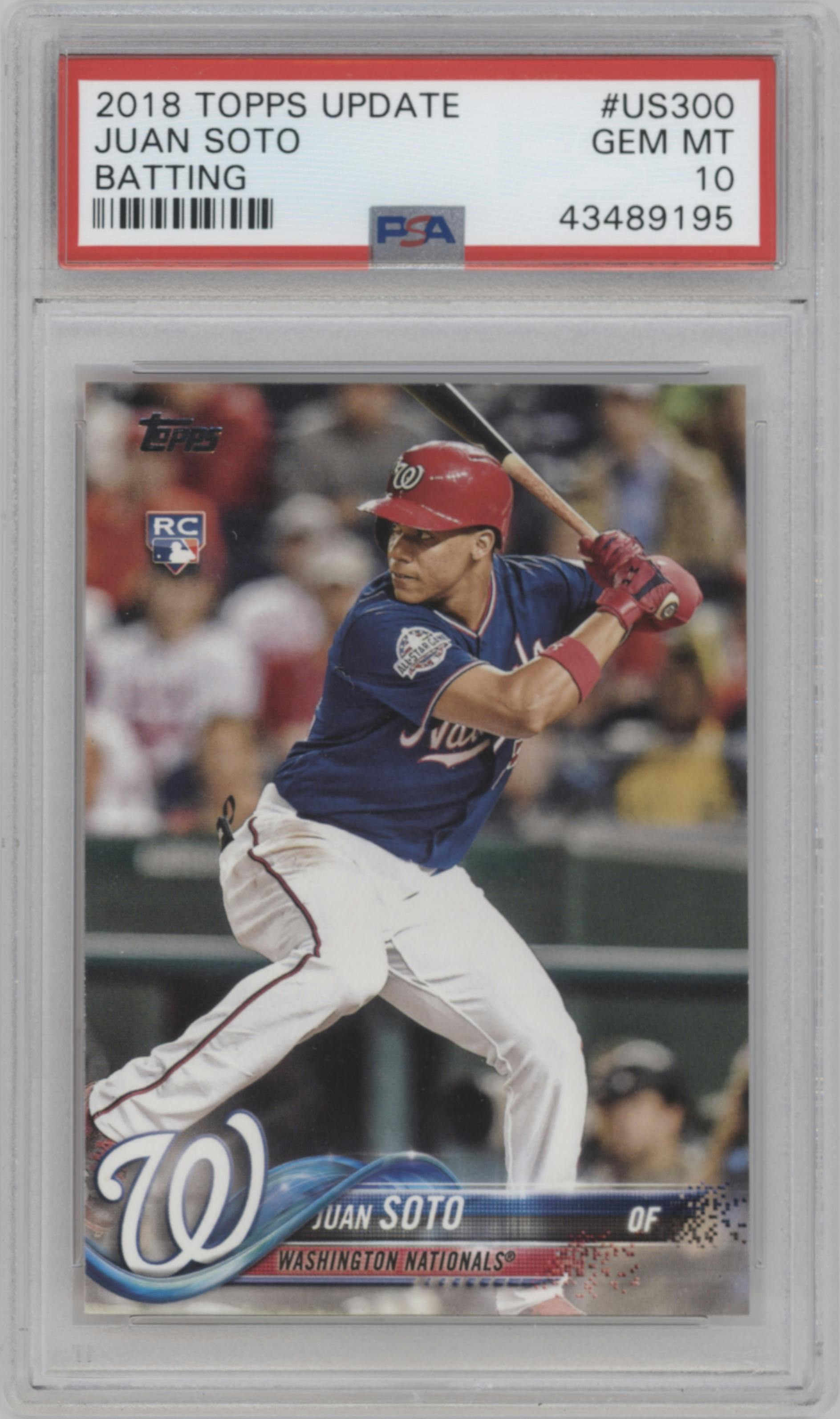 Juan Soto from the 2018 Topps Update set graded by PSA and given an overall grade of 10.