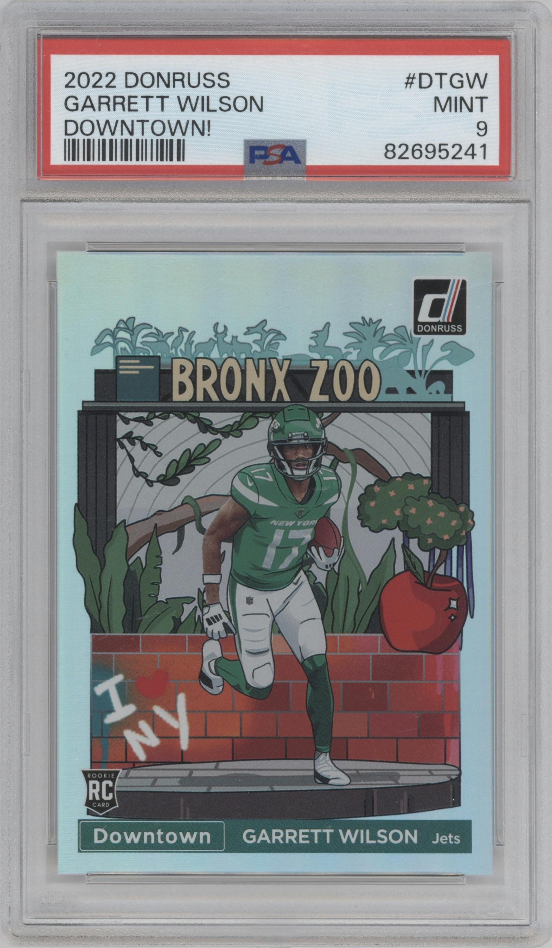 Garrett Wilson from the 2022 Panini Donruss set graded by PSA and given an overall grade of 9.