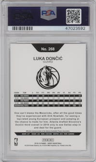 Luka Doncic from the 2018-19 Panini NBA Hoops  set graded by PSA and given an overall grade of 10.