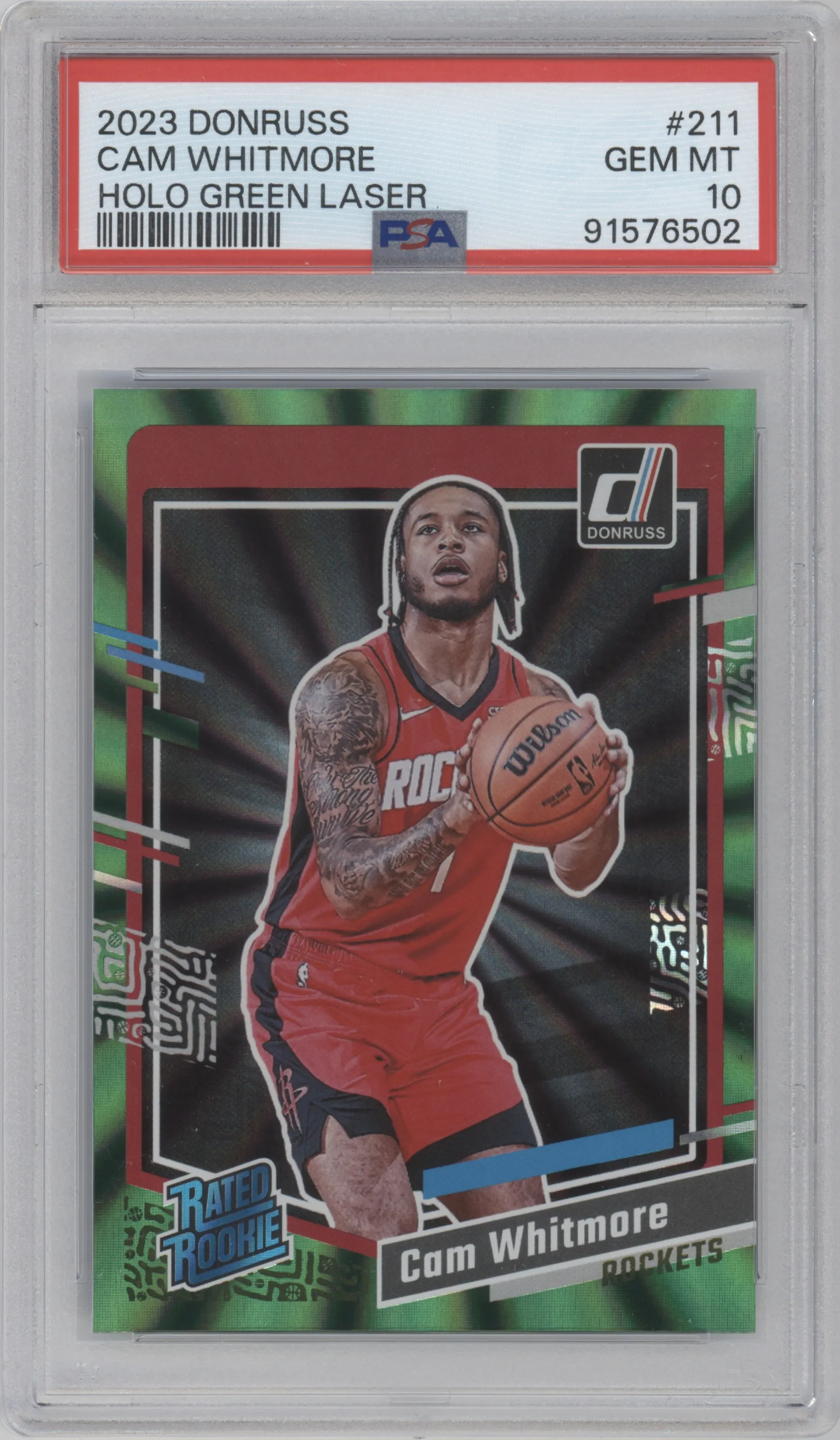 2023 Panini Donruss Rated Rookie Cam Whitmore Green Holo Laser PSA 10