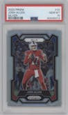Josh Allen from the 2023 Panini Prizm set featuring a Silver Prizm parallel graded by PSA and given an overall grade of 10.