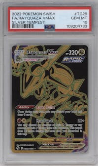 Rayquaza VMAX from the 2022 Pokemon SWSH set graded by PSA and given an overall grade of 10.