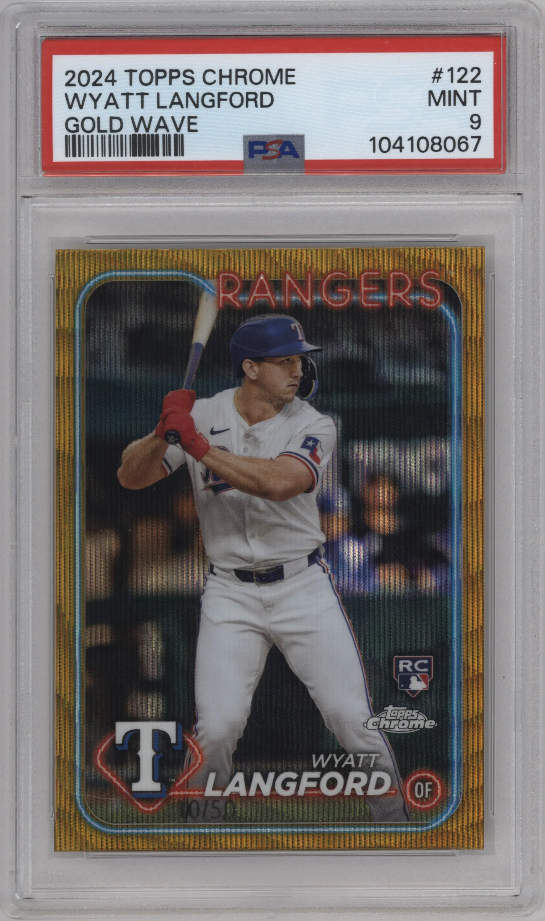 2024 Topps Chrome Wyatt Langford Gold Wave Refractor PSA 9